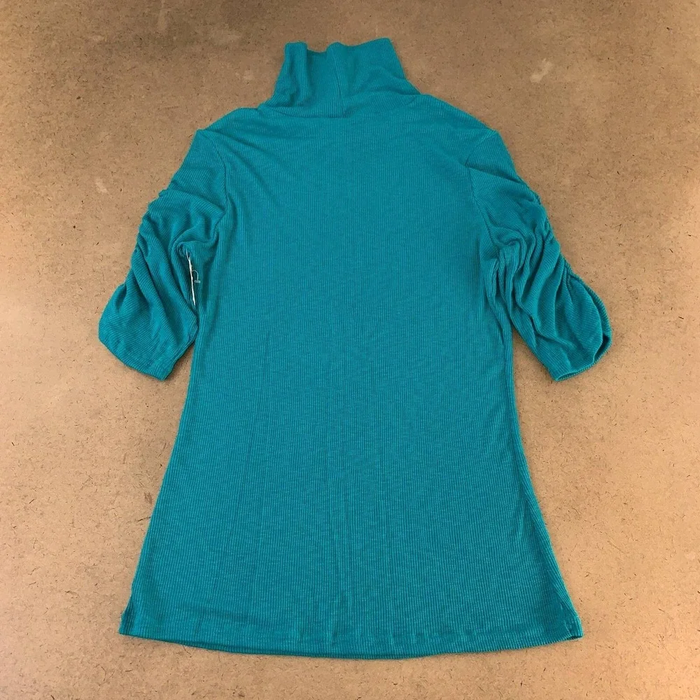 Pullover Sweater Womens Blue 3/4 Sleeve Turtleneck Ruched Knit Juniors XXL New - Picture 2 of 9